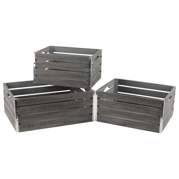 Wald Imports 8112-S3 Gray-wash Wood Crates; Set of 3 - Large 8112/S3 - main